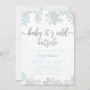 Invitation Baby shower Pour Garçons D'Hiver Blue Et Silver Sn