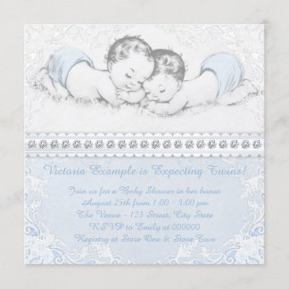 Invitation Baby-Shower pour jumeaux garçons bleu élégant