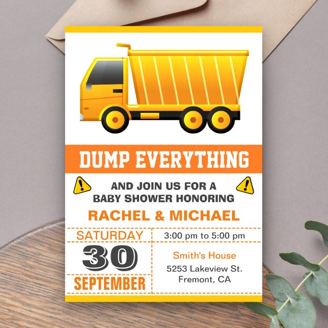 Invitation Baby Shower pour la construction d'un camion à ben (Créateur téléchargé)