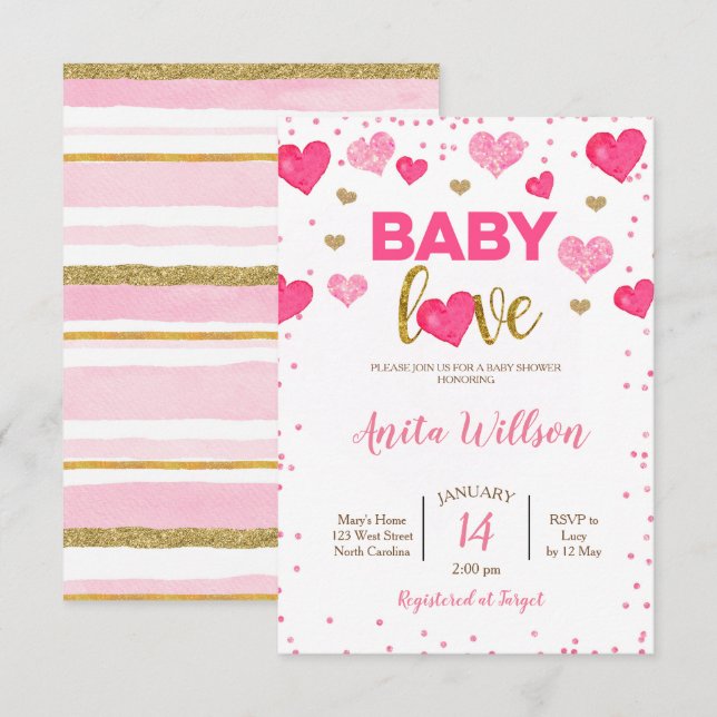 Invitation Baby Shower pour l'Amour de la Saint-Valentin (Devant / Derrière)