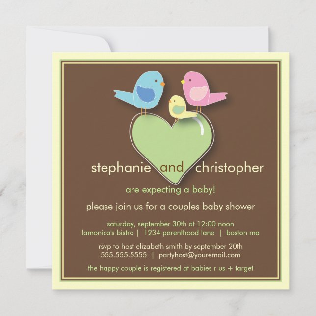 Invitation Baby shower pour les couples d'oiseaux  (Devant)