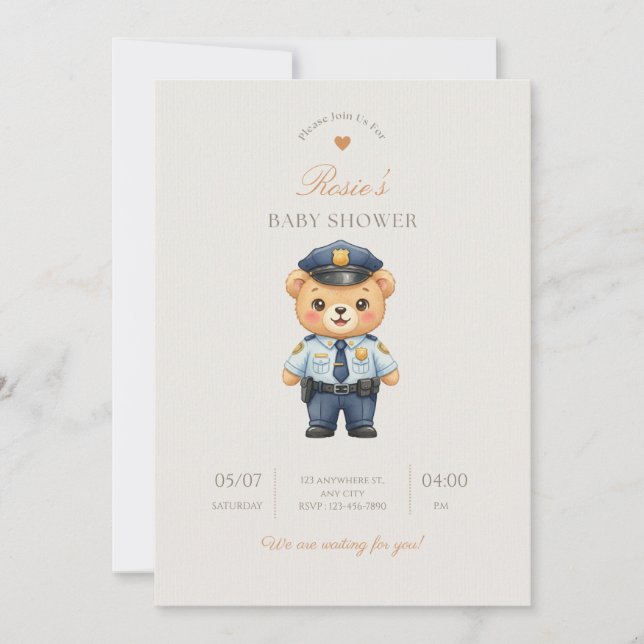 Invitation baby shower pour les familles de polici (Devant)