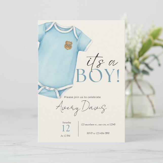 Invitation baby shower pour les familles de polici (Debout devant)