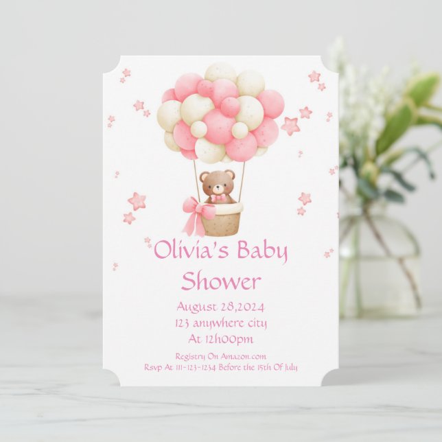 INVITATION baby shower POUR LES FILLES EN ROSE (Debout devant)