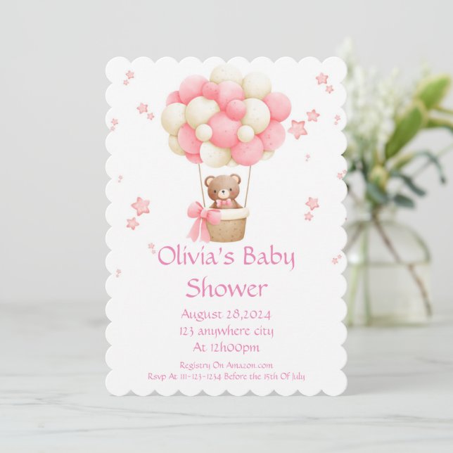 INVITATION baby shower POUR LES FILLES EN ROSE (Debout devant)