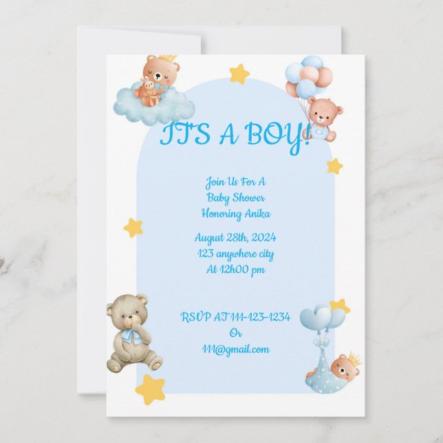 INVITATION baby shower pour les garçons (Devant)
