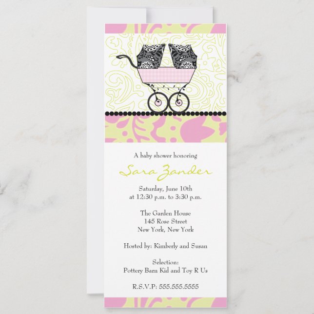 Invitation Baby shower pour les jeunes filles jume (Devant)