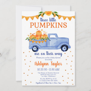 Invitation Baby Shower pour les triplés garçon Little Pumpkin