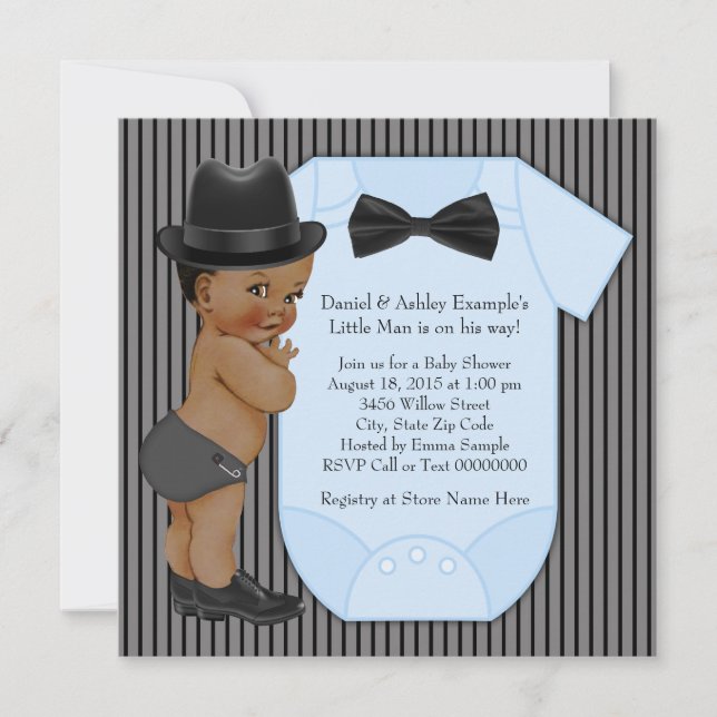 Invitation Baby-Shower pour Petit Garçon Afro-Américain (Devant)