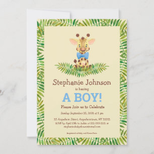 Invitation Baby shower pour petits garçons de la Girafe Safar