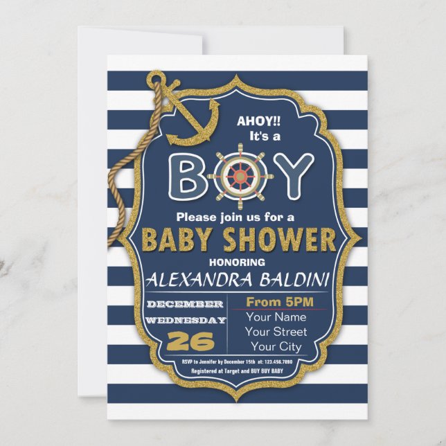 Invitation baby shower pour un garçon (Devant)