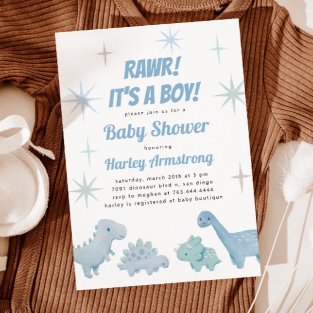 Invitation Baby Shower pour un garçon dinosaure (Créateur téléchargé)