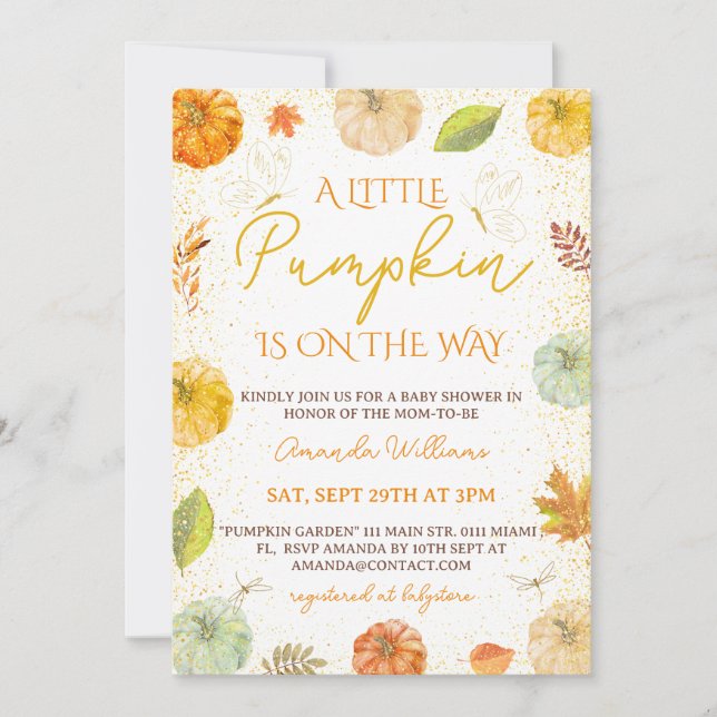 Invitation Baby Shower pour un Petit Citrouille (Devant)