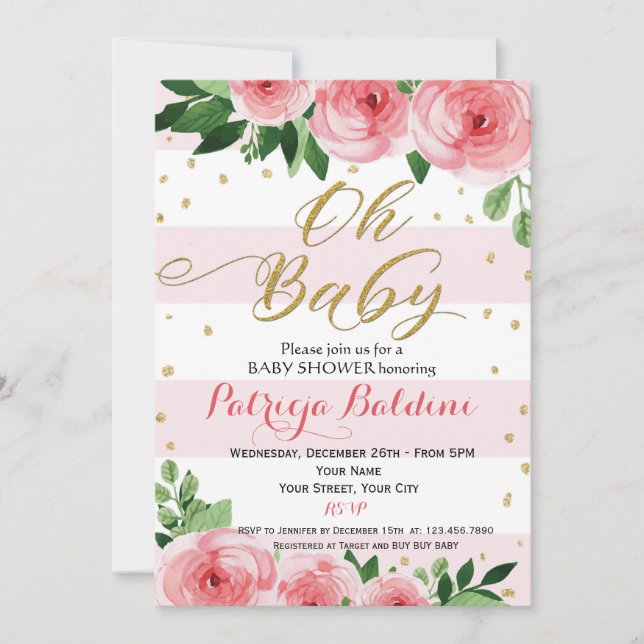 Invitation baby shower pour une fille (Devant)