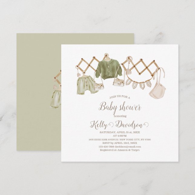 Invitation Baby Shower pour une nurserie bohème sans genre (Devant / Derrière)