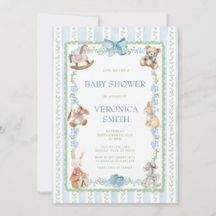 Invitation Baby Shower pour une Nurserie Florale Verte Bleue