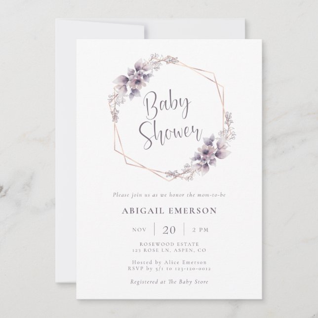 Invitation Baby shower pourpre (Devant)