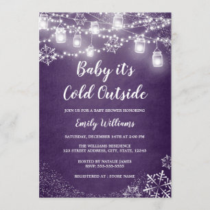 Invitation Baby shower pourpre bébé il fait froid dehors hive
