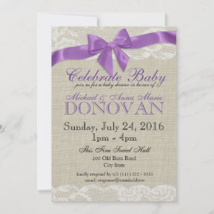 Invitation Baby shower pourpre Burlap et dentelle