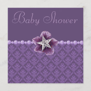 Invitation Baby shower pourpre de damassé, de fleur, d'étoile