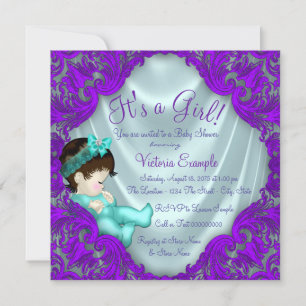 Invitation Baby shower pourpre et Turquoise