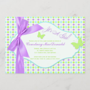 Invitation Baby shower pourpre IMPRIMÉ de pois de BOW/Ribbon