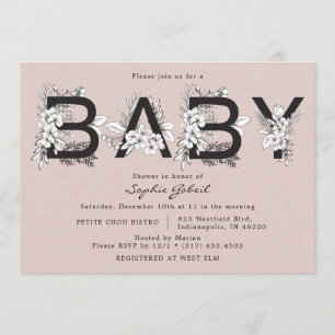 Invitation Baby shower poussiéreux de bouquet floral de rose