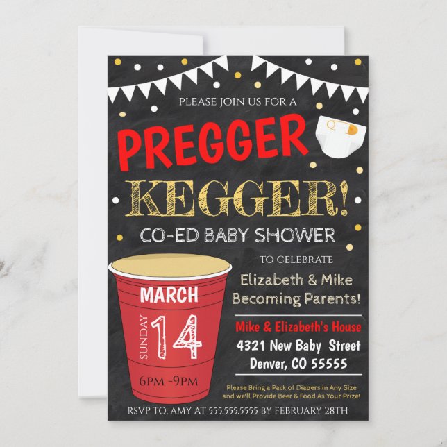 Invitation Baby shower Pregger Kegger (Devant)