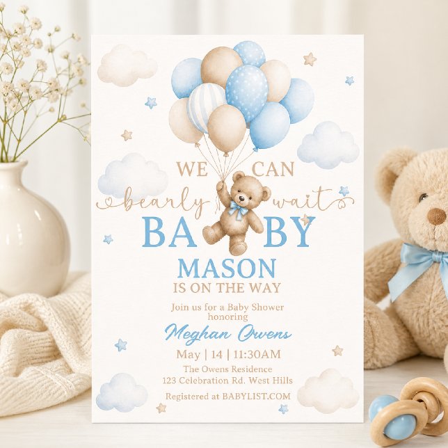 Invitation Baby Shower Prénatal | Bébé Ours en Peluche  (Créateur téléchargé)