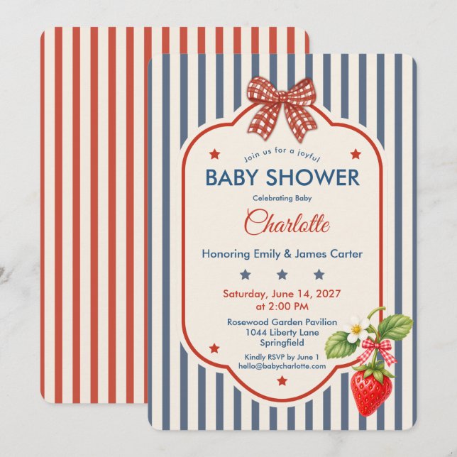 Invitation Baby Shower Préparatoire Américain | Gingham à Ray (Devant / Derrière)