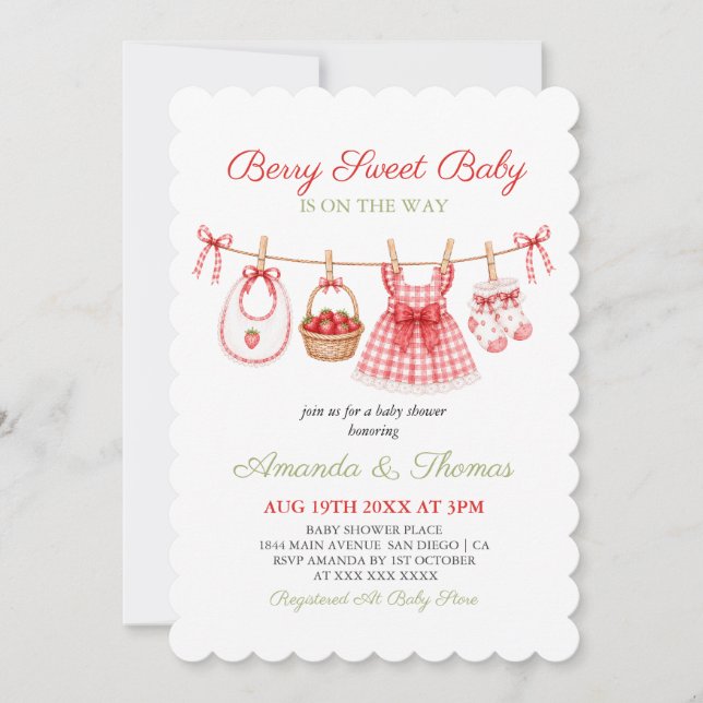 Invitation Baby shower Préparatoire Fraise (Devant)