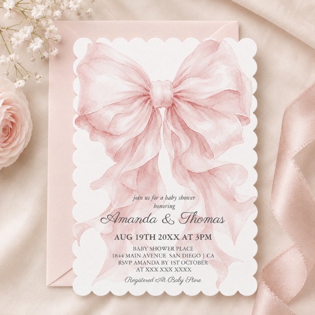 Invitation Baby-Shower Préparatoire Ruban Rose (Créateur téléchargé)