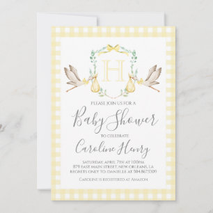 Invitation Baby shower Preppy En vichy cigogne jaune neutre