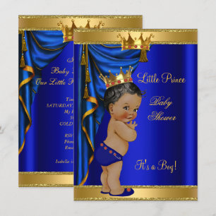 Invitation Baby Shower Prince Afro-Américain Bleu Or Rouge