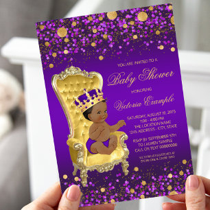 Invitation Baby Shower Prince Afro-Américain Or Violet