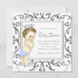 Invitation Baby Shower Prince Argent et Bleu