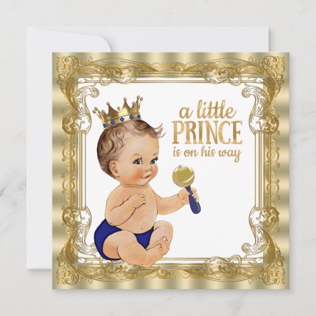 Invitation Baby Shower Prince Bleu Or (Devant)
