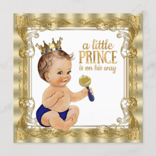 Invitation Baby Shower Prince Bleu Or