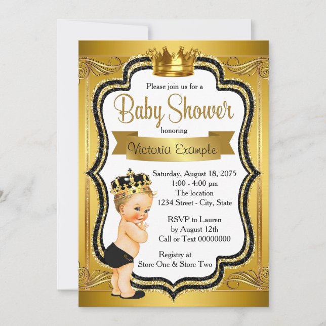 Invitation Baby Shower Prince Blond Or Noir (Devant)