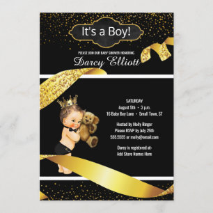 Invitation Baby shower Prince Boy  Black Faux Gold Parties sc