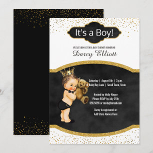 Invitation Baby shower Prince Boy   Parties scintillant Black