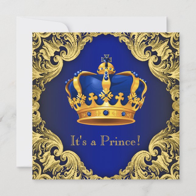 Invitation Baby Shower Prince Charmant Bleu Or (Devant)