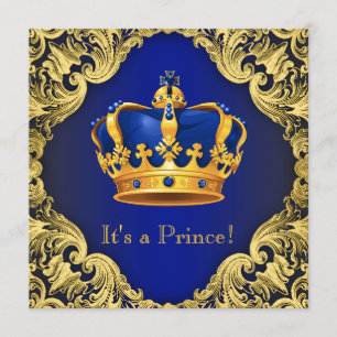 Invitation Baby Shower Prince Charmant Bleu Or
