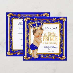 Invitation Baby Shower Prince Damask Bleu Or Brunette