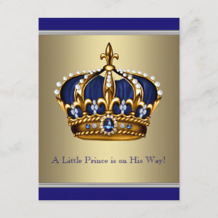 Invitation Baby shower Prince de la Couronne bleue et d'or