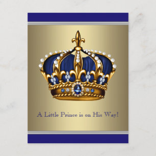 Invitation Baby shower Prince de la Couronne Bleue et Or