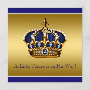 Invitation Baby shower Prince de la Couronne Bleue et Or