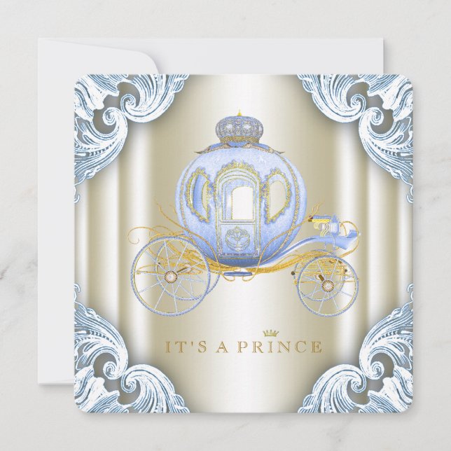 Invitation Baby shower Prince de transport bleu et or (Devant)
