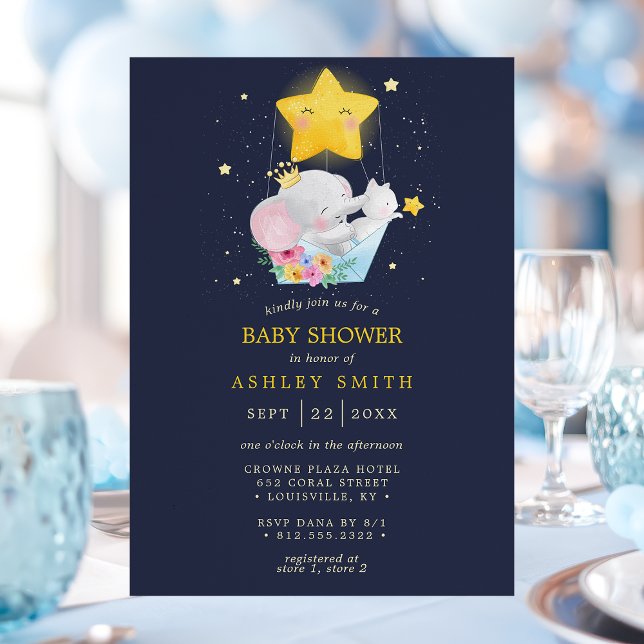 Invitation Baby Shower Prince éléphant Stars Navy Boy (Créateur téléchargé)
