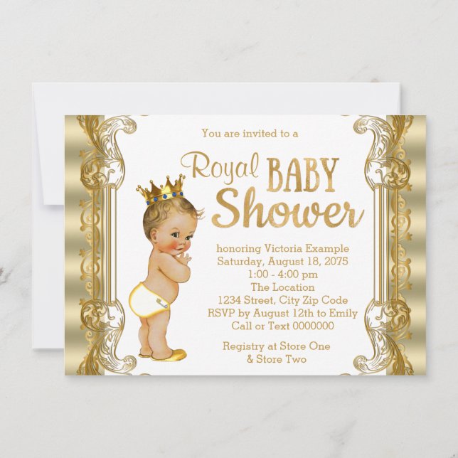 Invitation Baby Shower Prince en or (Dos)